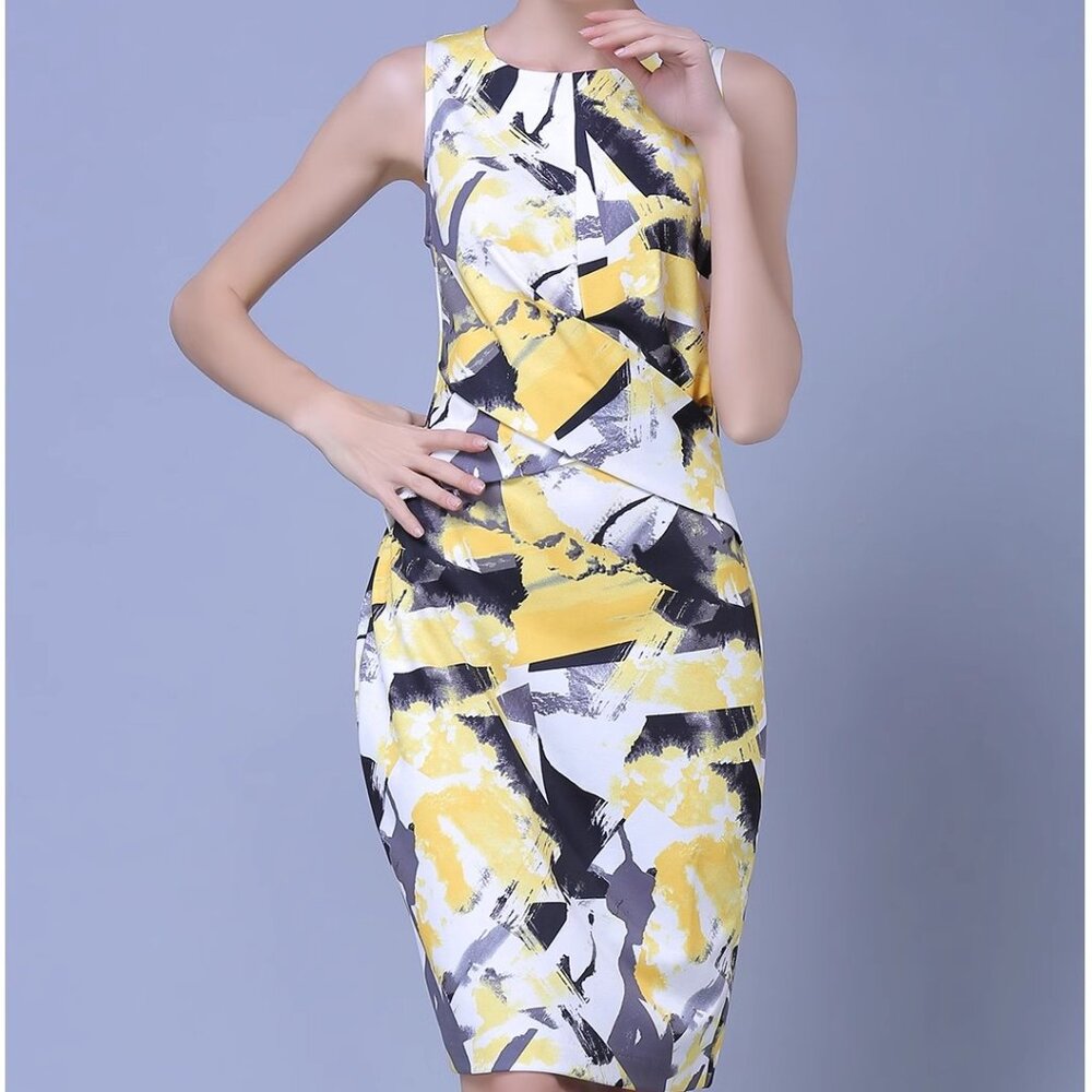 Waistcoat high-end fold plus-size women print dress slim fashion